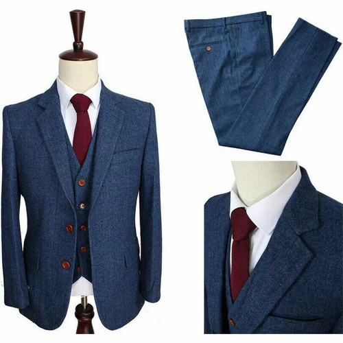Blue vintage men herringbone - blue,