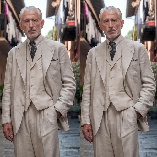 Kahki linen men suit peak - linen, men's