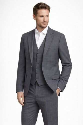 Grey check piece - suit, wool
