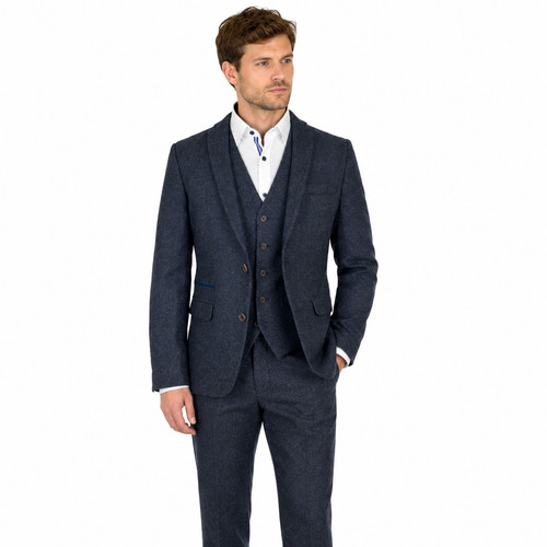Navy donegal tweed suit - tweed, 3